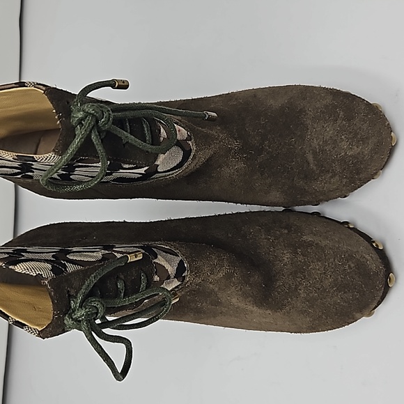 Coach Ediva Leather Stud Canvas Drawstring Ankle Boots Size 6 - Picture 2 of 15